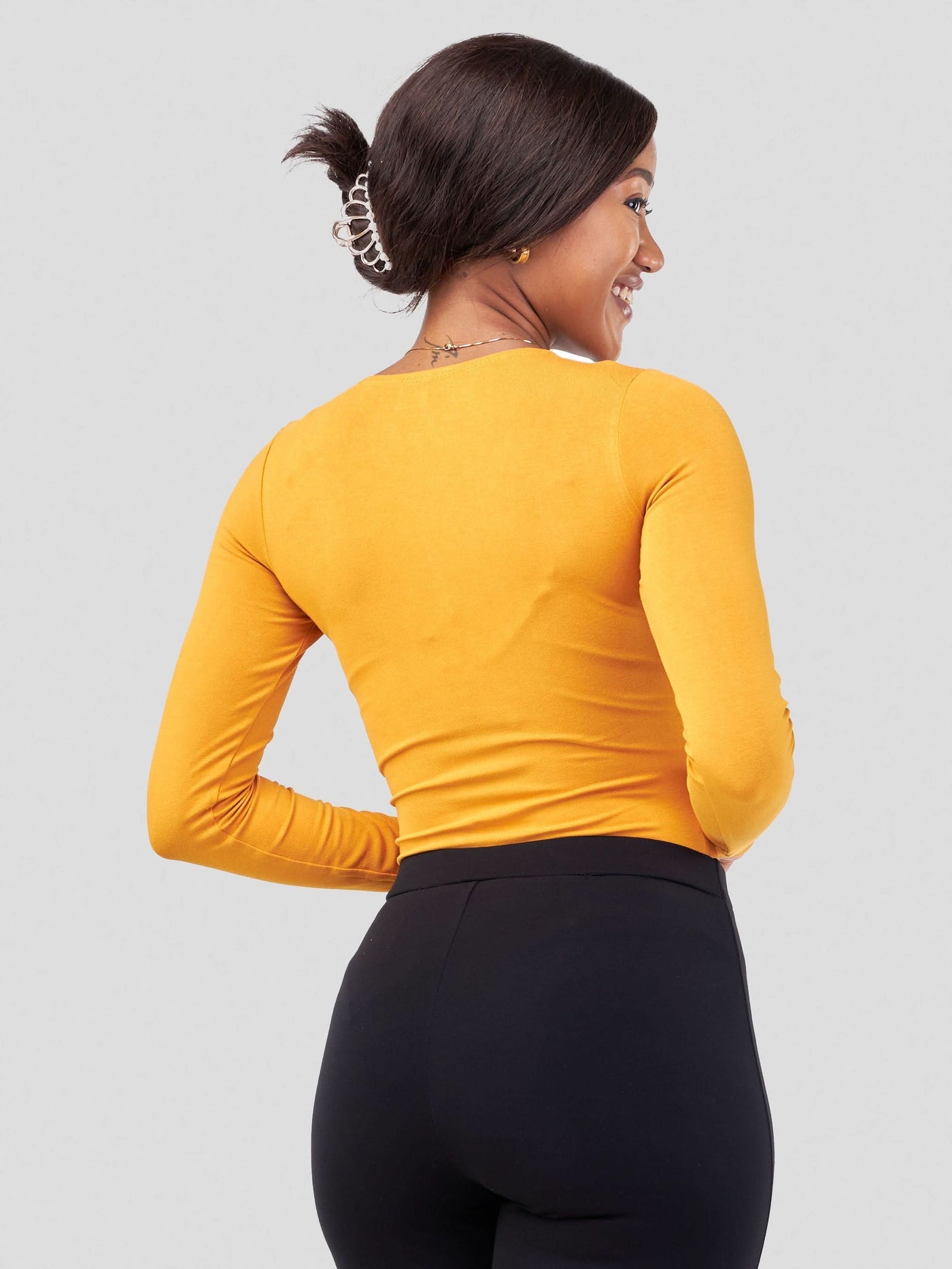 Vivo Basic Double Layered Long Sleeved Bodysuit - Mustard
