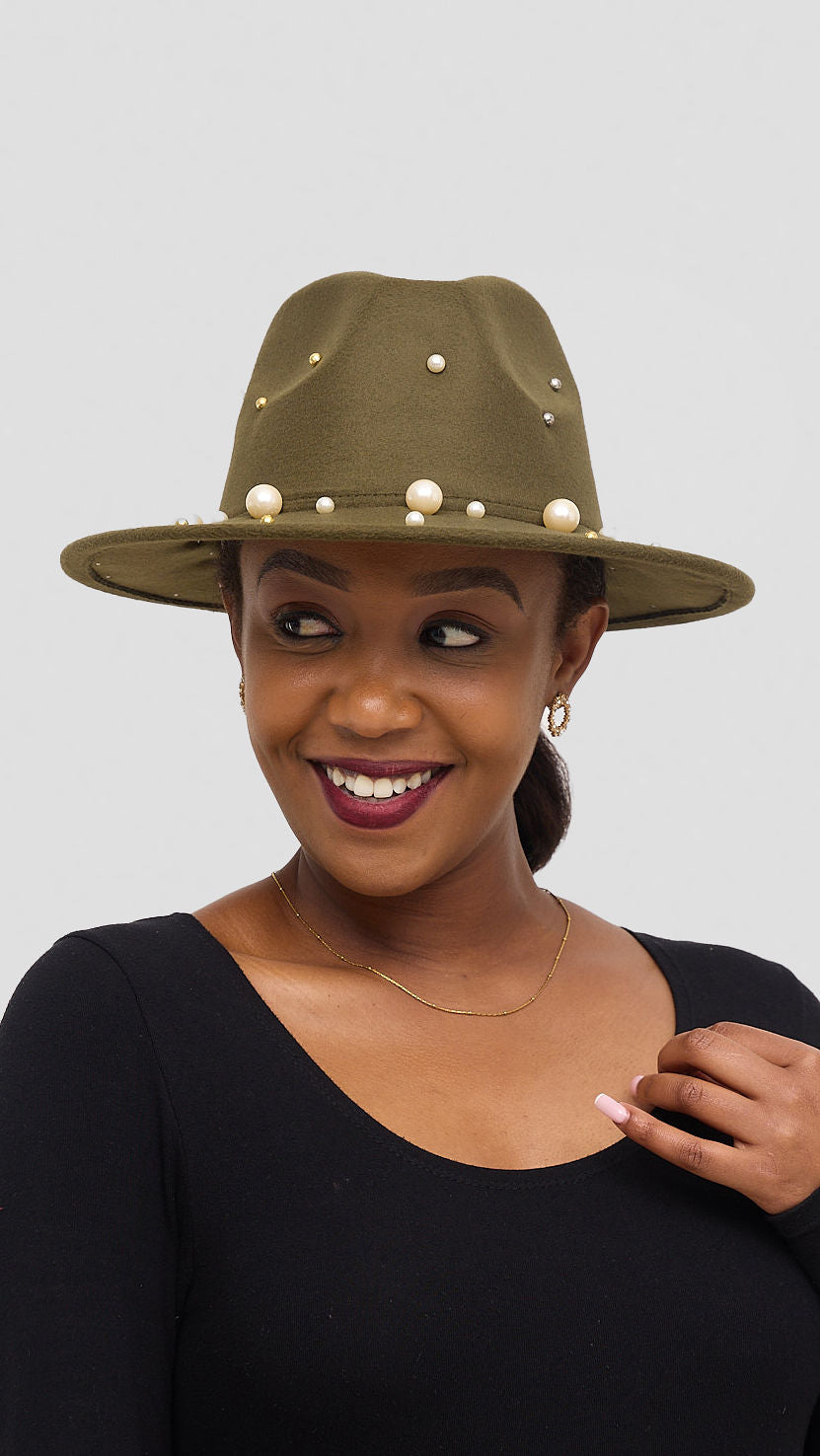 Umbo Collections Pearl Fedora Hat - Jungle Green