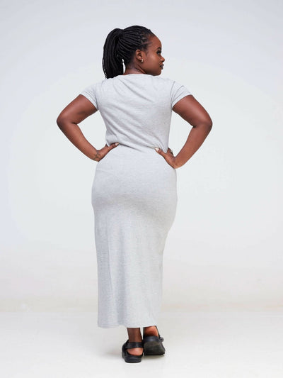 Hessed Sleeved Midi Plain Dress - Shopzetu