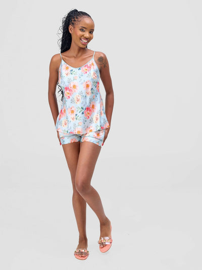 Iristyle Satin Floral Short Set - Floral - Shopzetu