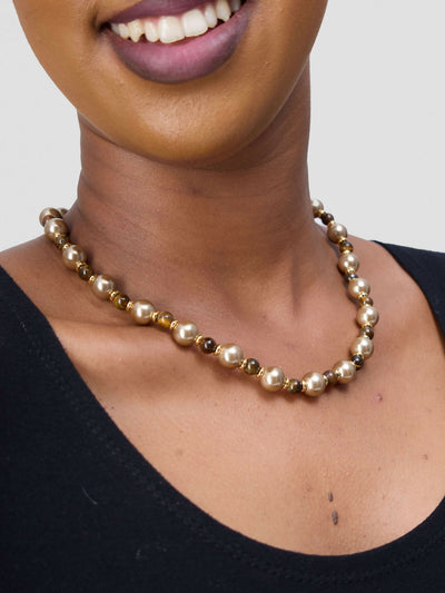 Accessorize With Style Statement Necklace - Gold / Brown - Shopzetu