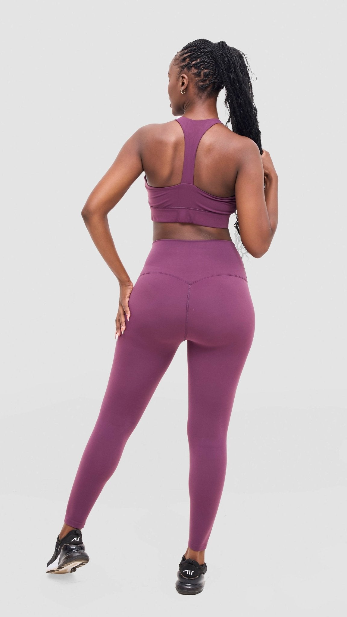 Flen Store Racer Back Sports Bra and Leggings Set - Maroon - Shopzetu