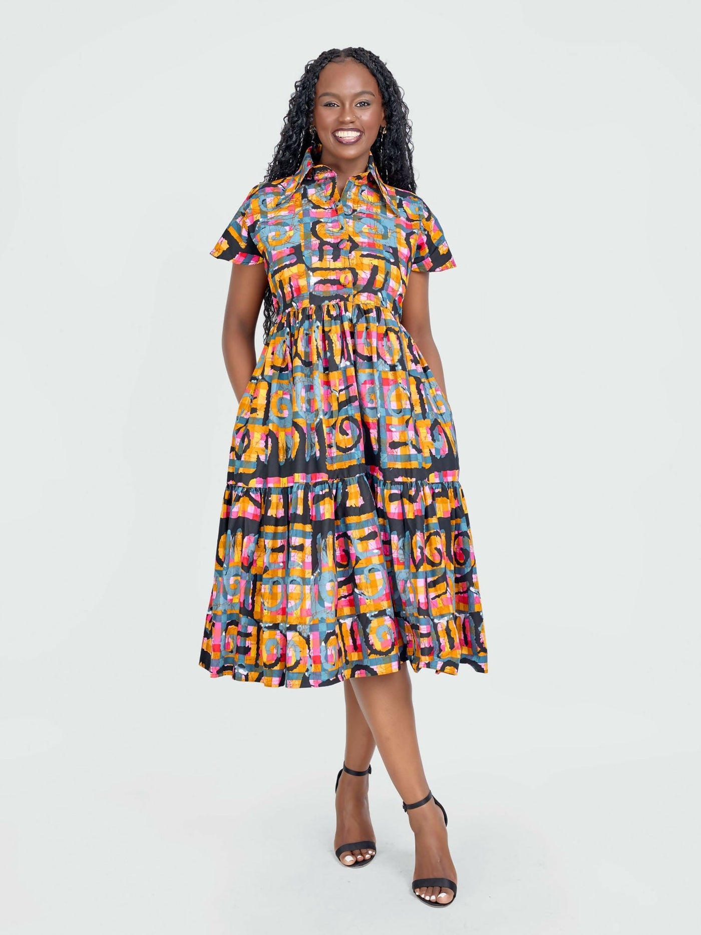 Tuli Kiara Tiered Ankara Baby Doll Dress - Muticoloured Print - Shopzetu