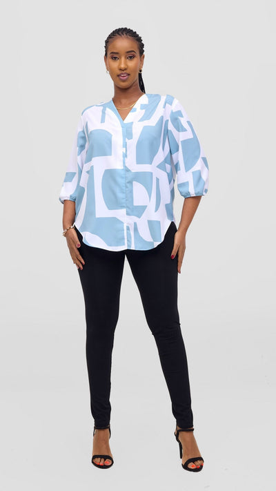 Vivo Dua Shirt - White / Mint Dashen Print - Shopzetu