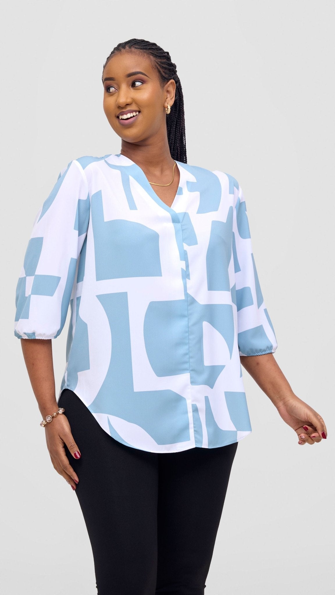 Vivo Dua Shirt - White / Mint Dashen Print - Shopzetu