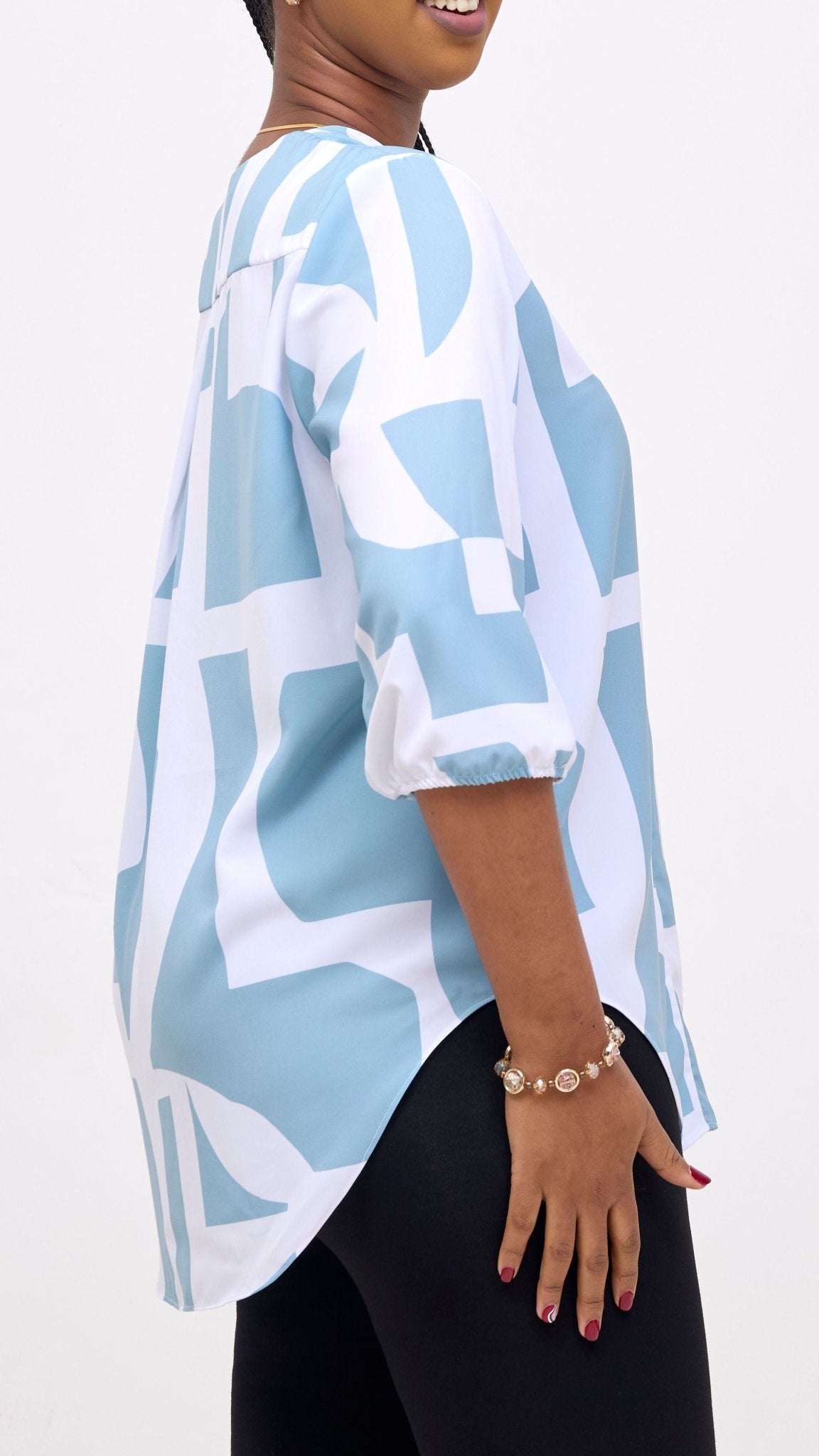 Vivo Dua Shirt - White / Mint Dashen Print - Shopzetu