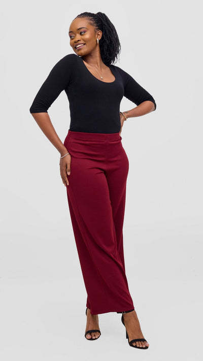 Vivo Chela Wide Leg Pants - Maroon - Shopzetu