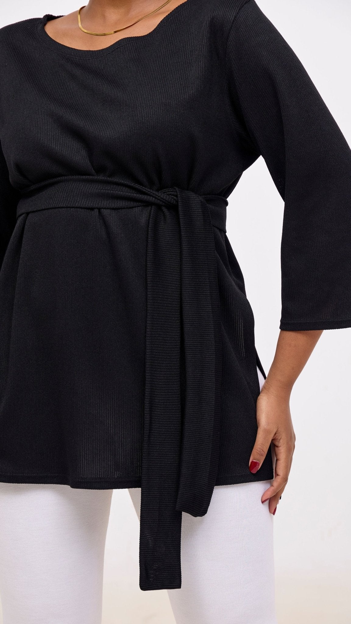 Vivo Rema 3/4 Sleeve Side Slit Tunic Top - Black - Shopzetu