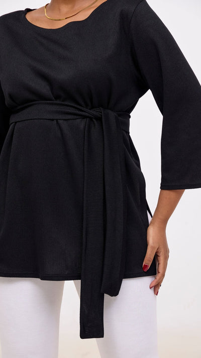 Vivo Rema 3/4 Sleeve Side Slit Tunic Top - Black - Shopzetu