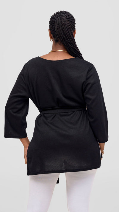 Vivo Rema 3/4 Sleeve Side Slit Tunic Top - Black - Shopzetu