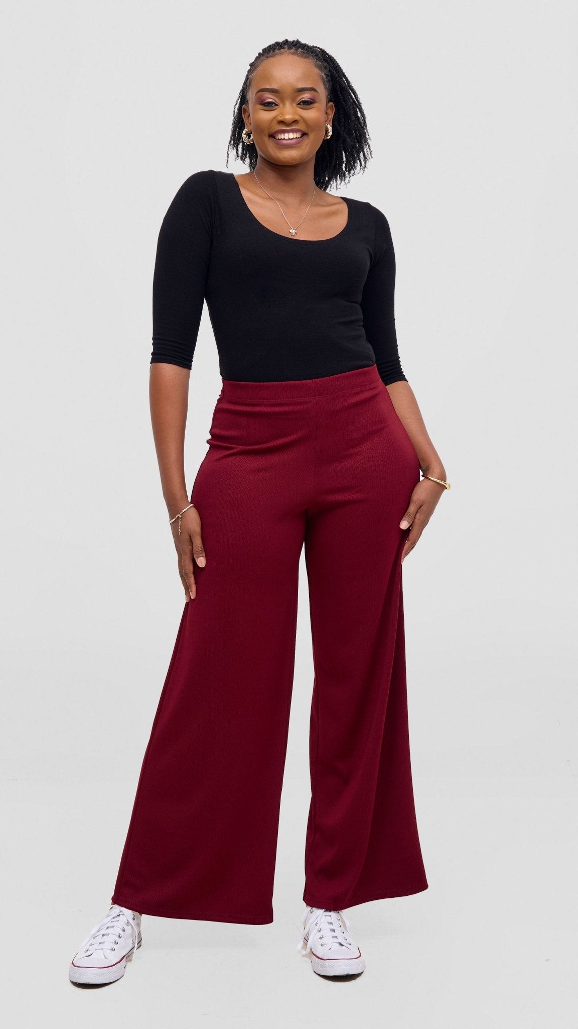 Vivo Chela Wide Leg Pants - Maroon - Shopzetu