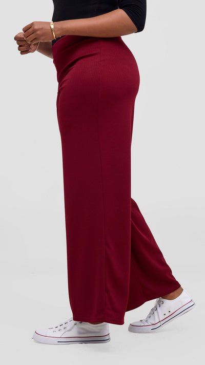 Vivo Chela Wide Leg Pants - Maroon - Shopzetu