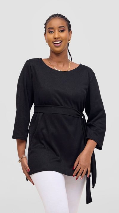 Vivo Rema 3/4 Sleeve Side Slit Tunic Top - Black - Shopzetu