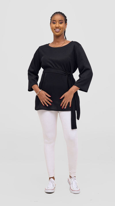 Vivo Rema 3/4 Sleeve Side Slit Tunic Top - Black - Shopzetu