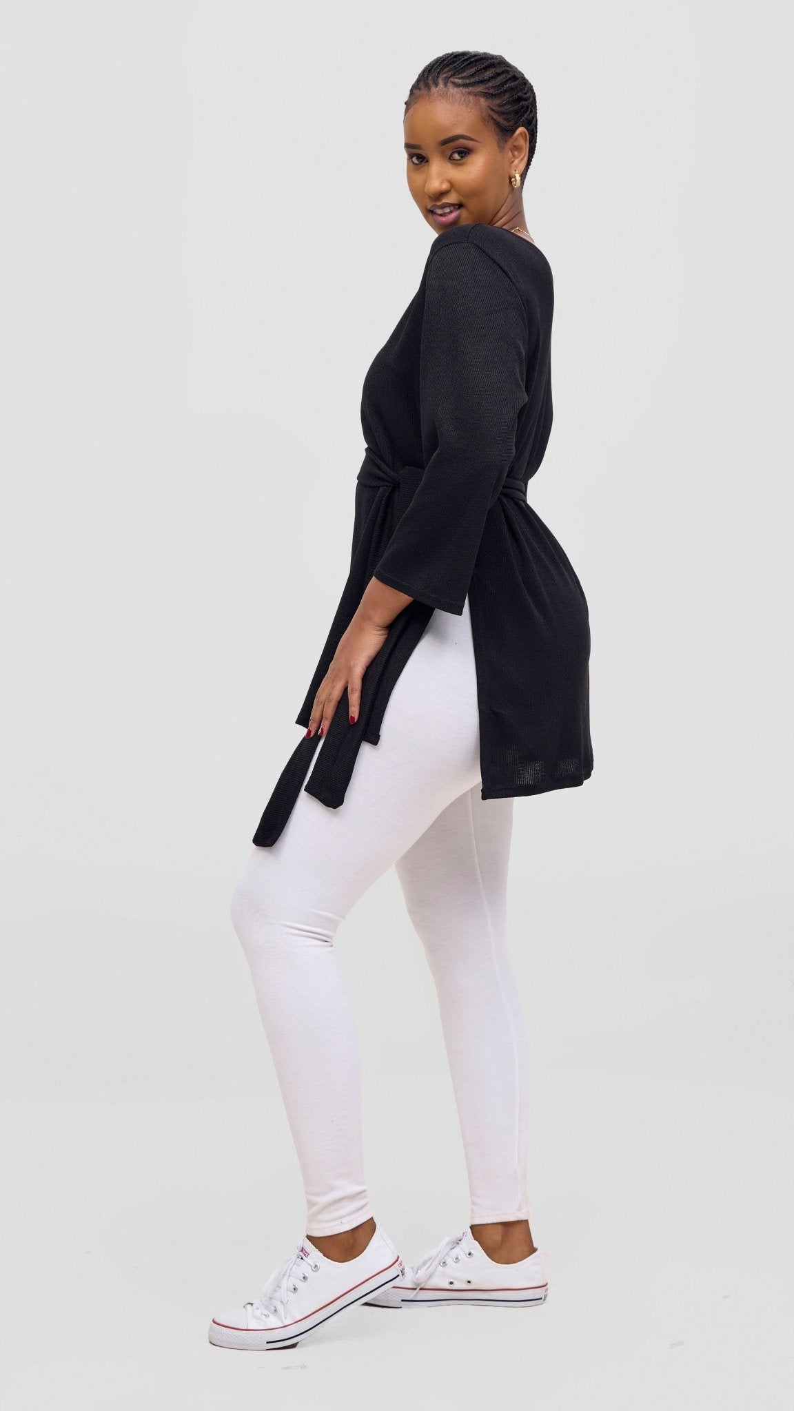 Vivo Rema 3/4 Sleeve Side Slit Tunic Top - Black - Shopzetu