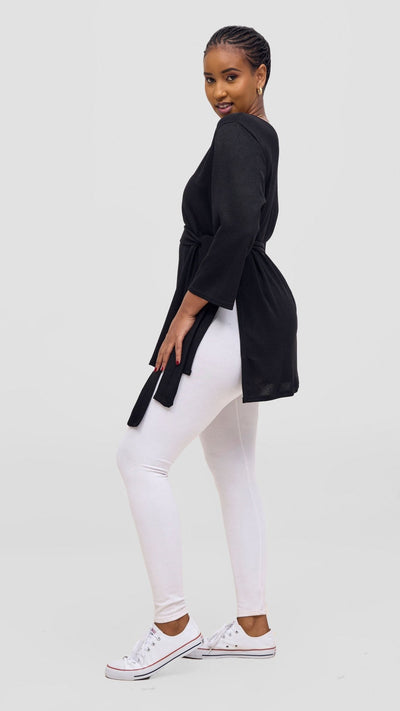 Vivo Rema 3/4 Sleeve Side Slit Tunic Top - Black - Shopzetu