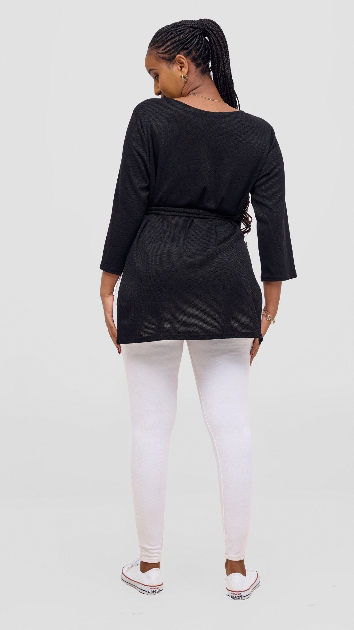 Vivo Rema 3/4 Sleeve Side Slit Tunic Top - Black - Shopzetu