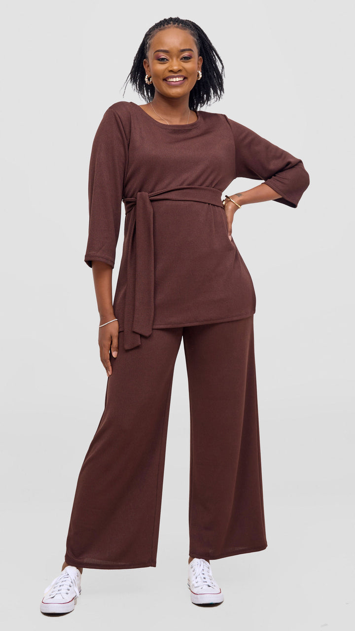 Vivo Rema Straight Leg Pants - Chocolate