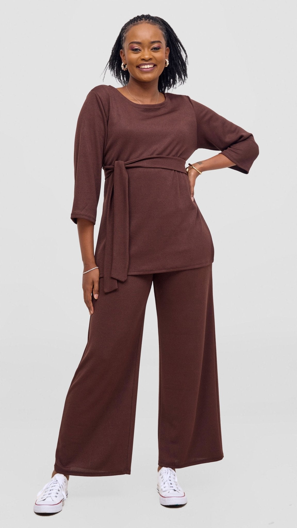 Vivo Rema Straight Leg Pants - Chocolate - Shopzetu