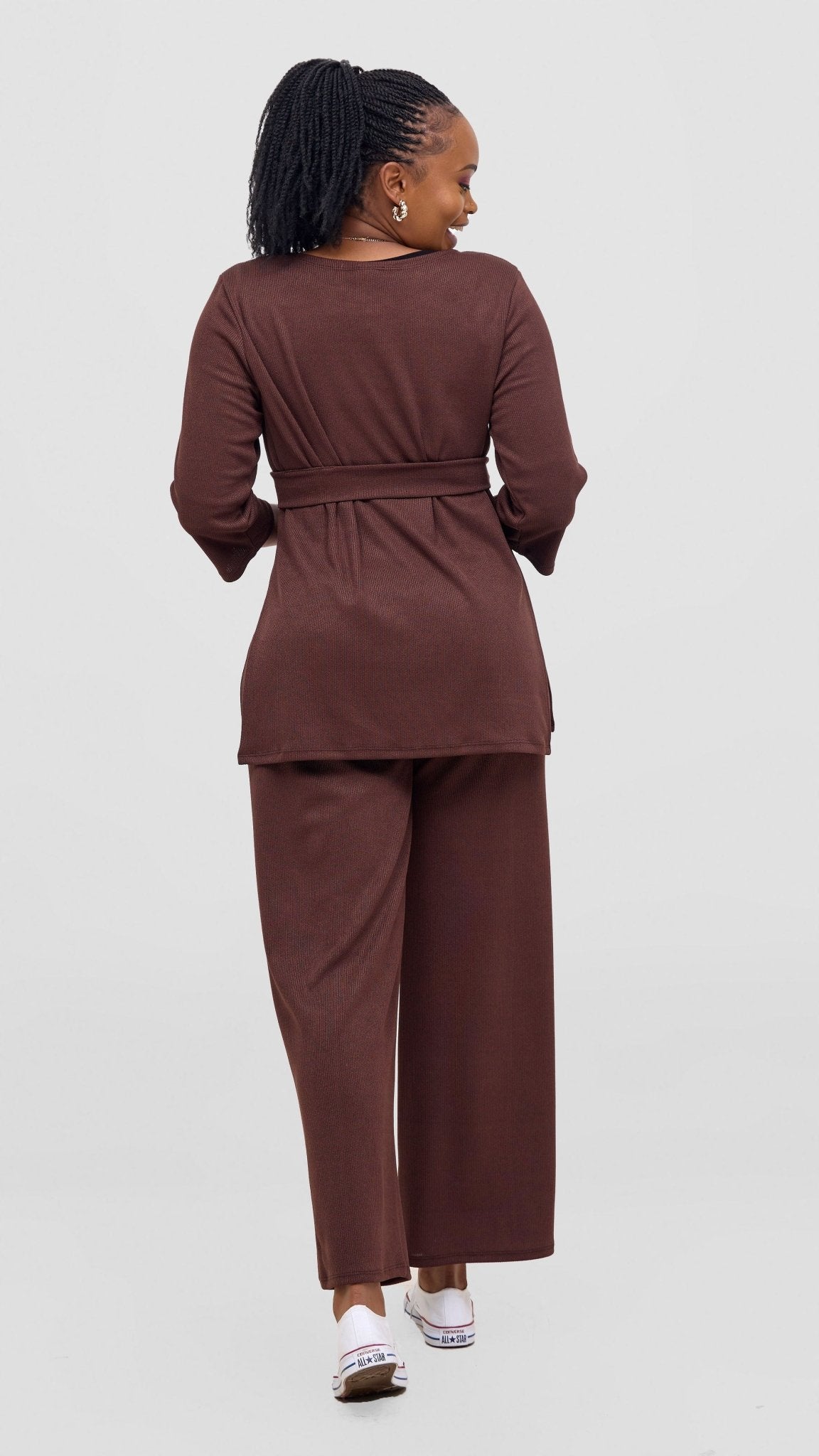Vivo Rema 3/4 Sleeve Side Slit Tunic Top - Chocolate - Shopzetu