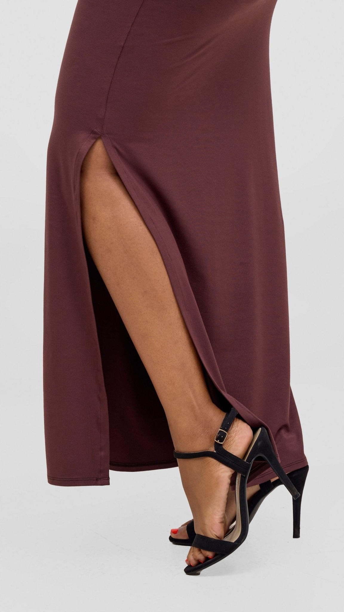 Vivo Ari Sleeveless Straight Maxi Slit Dress - Chocolate Brown - Shopzetu