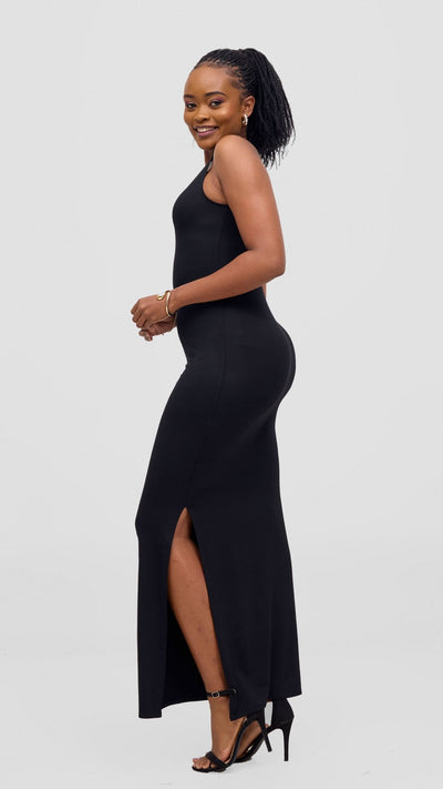 Vivo Ari Sleeveless Straight Maxi Slit Dress - Black - Shopzetu