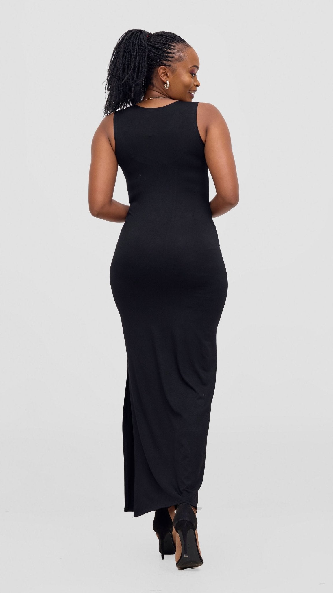 Vivo Ari Sleeveless Straight Maxi Slit Dress - Black - Shopzetu