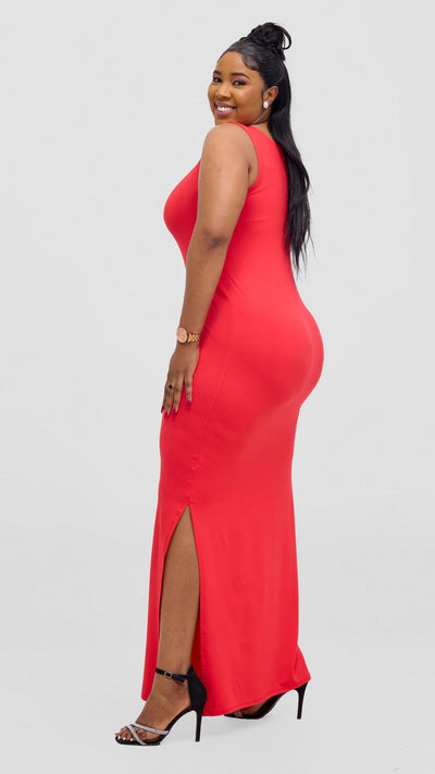 Vivo Ari Sleeveless Straight Maxi Slit Dress - Red - Shopzetu