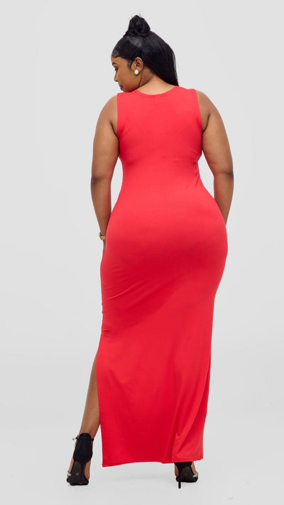 Vivo Ari Sleeveless Straight Maxi Slit Dress - Red - Shopzetu