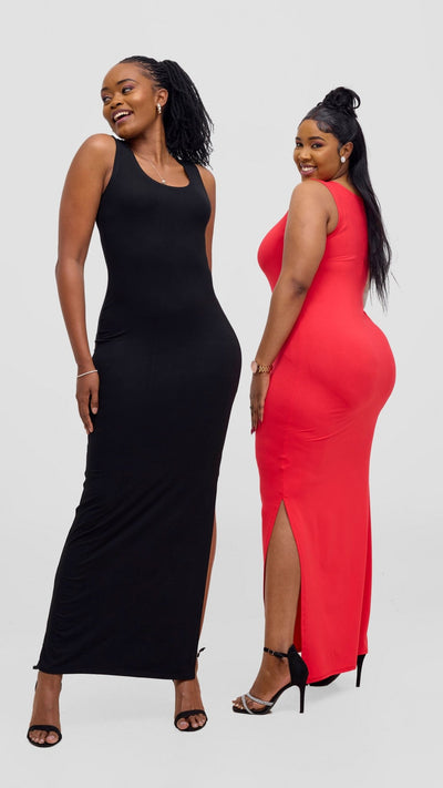 Vivo Ari Sleeveless Straight Maxi Slit Dress - Red - Shopzetu