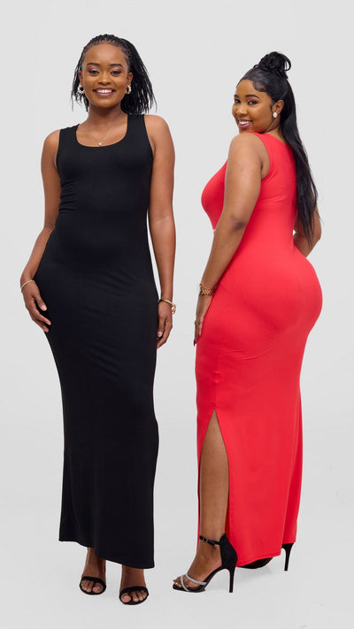 Vivo Ari Sleeveless Straight Maxi Slit Dress - Black - Shopzetu