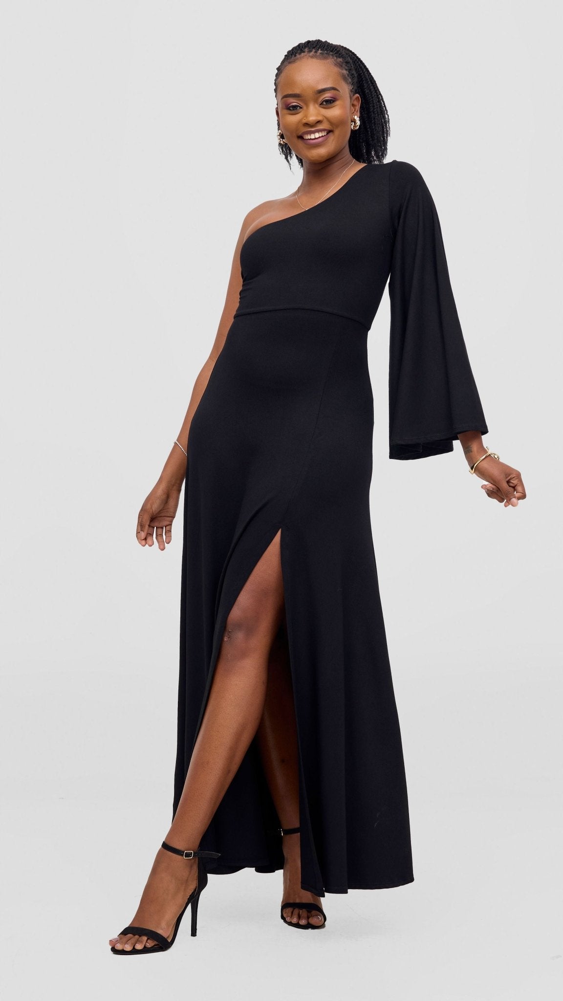 Vivo Ari One Shoulder Maxi Dress - Black - Shopzetu