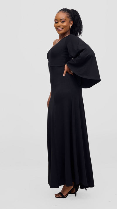 Vivo Ari One Shoulder Maxi Dress - Black - Shopzetu