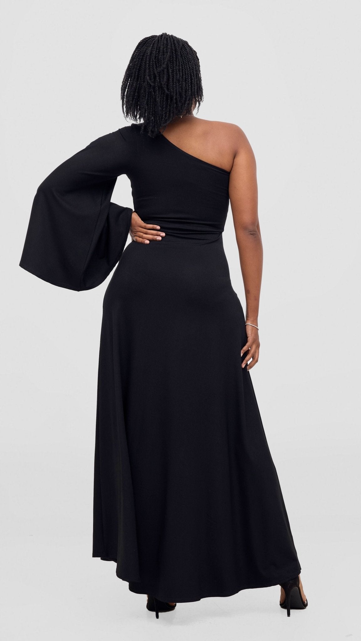 Vivo Ari One Shoulder Maxi Dress - Black - Shopzetu