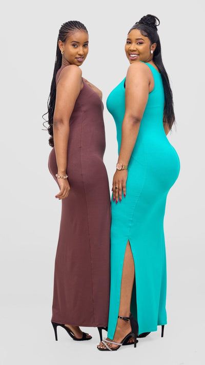 Vivo Ari Sleeveless Straight Maxi Slit Dress - Sea Green - Shopzetu