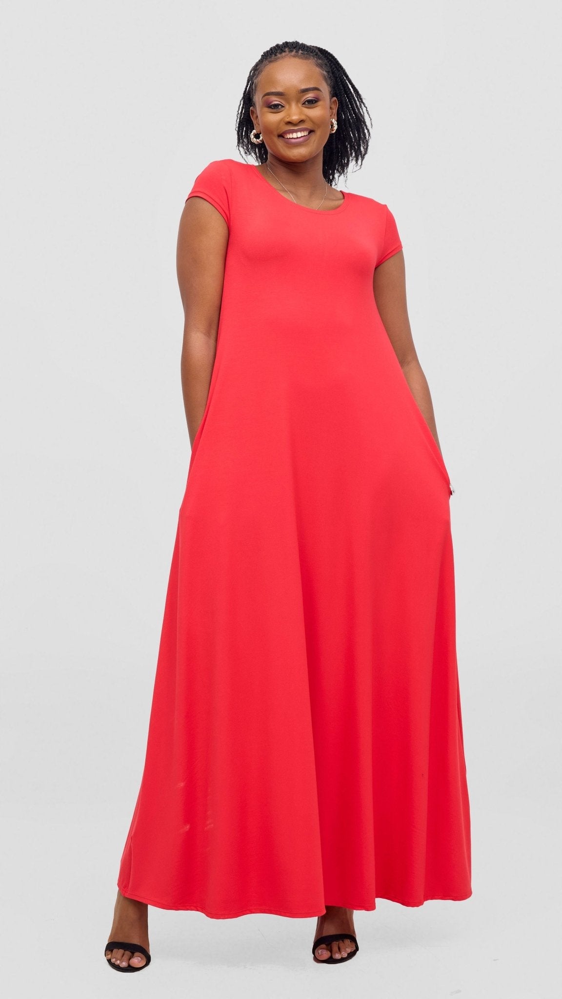 Vivo Leila Cap Sleeve Tent Maxi Dress - Red - Shopzetu