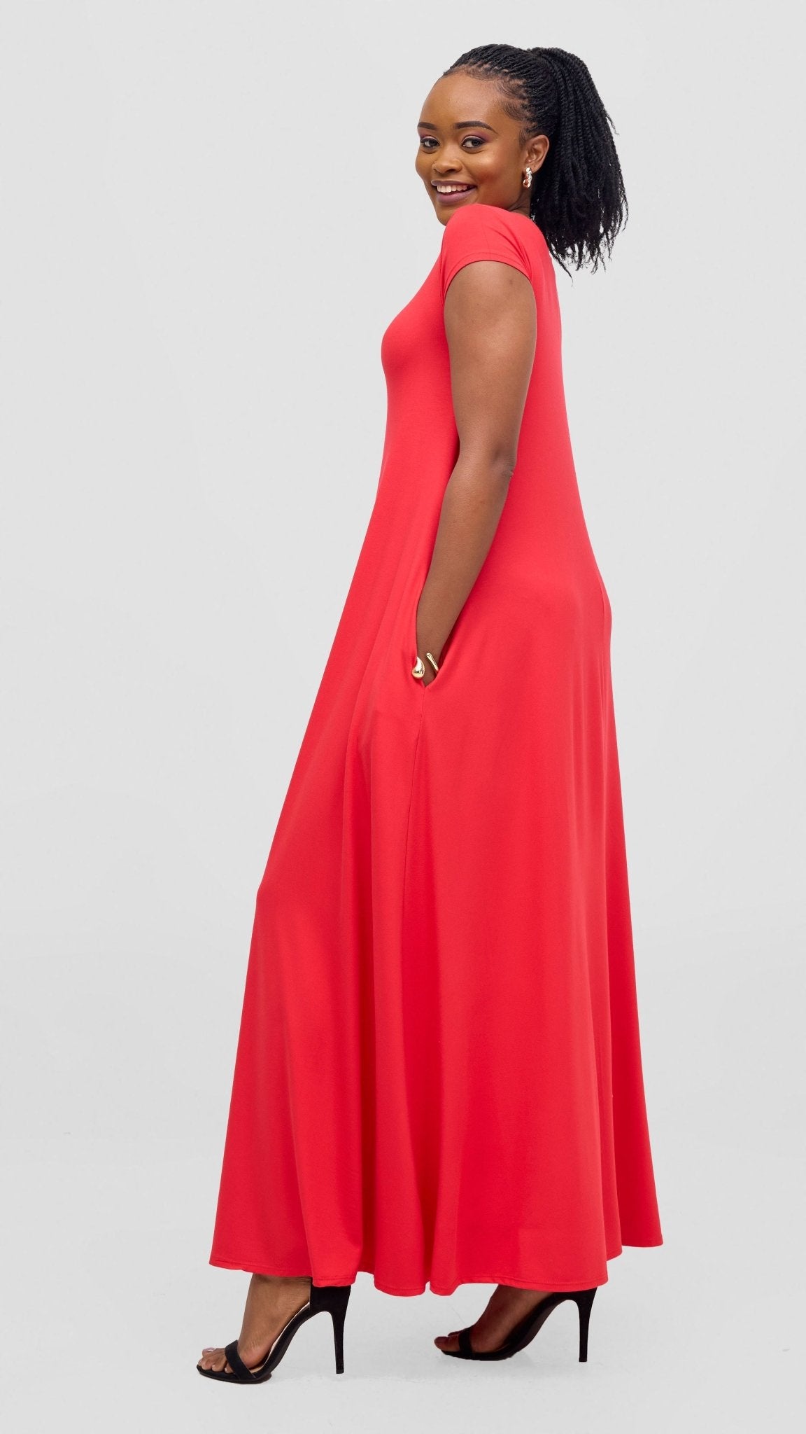 Vivo Leila Cap Sleeve Tent Maxi Dress - Red - Shopzetu