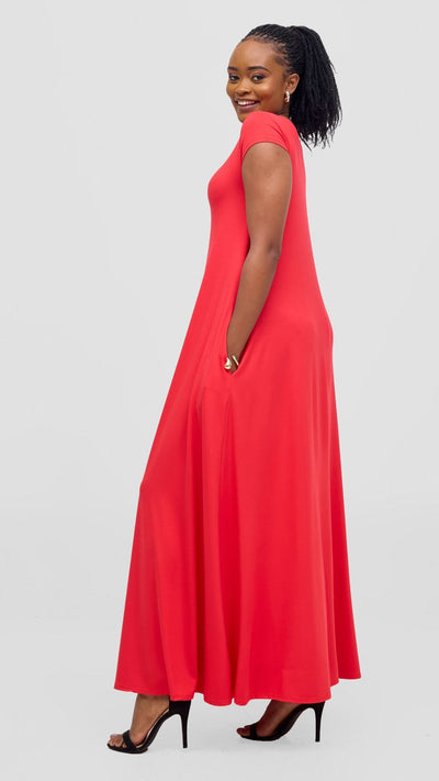 Vivo Leila Cap Sleeve Tent Maxi Dress - Red - Shopzetu