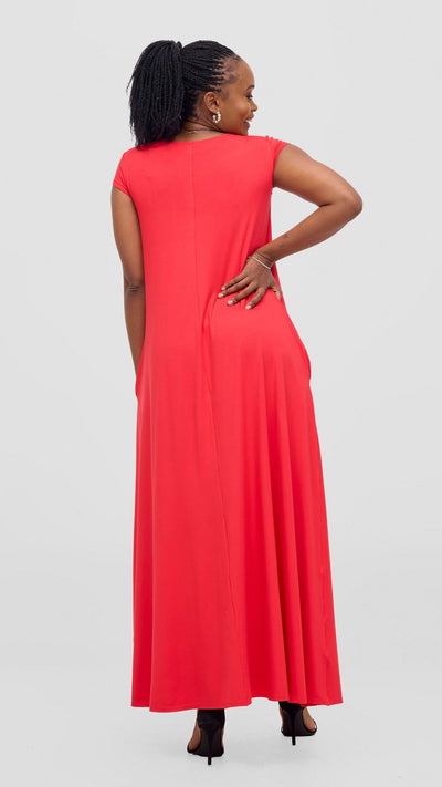Vivo Leila Cap Sleeve Tent Maxi Dress - Red - Shopzetu