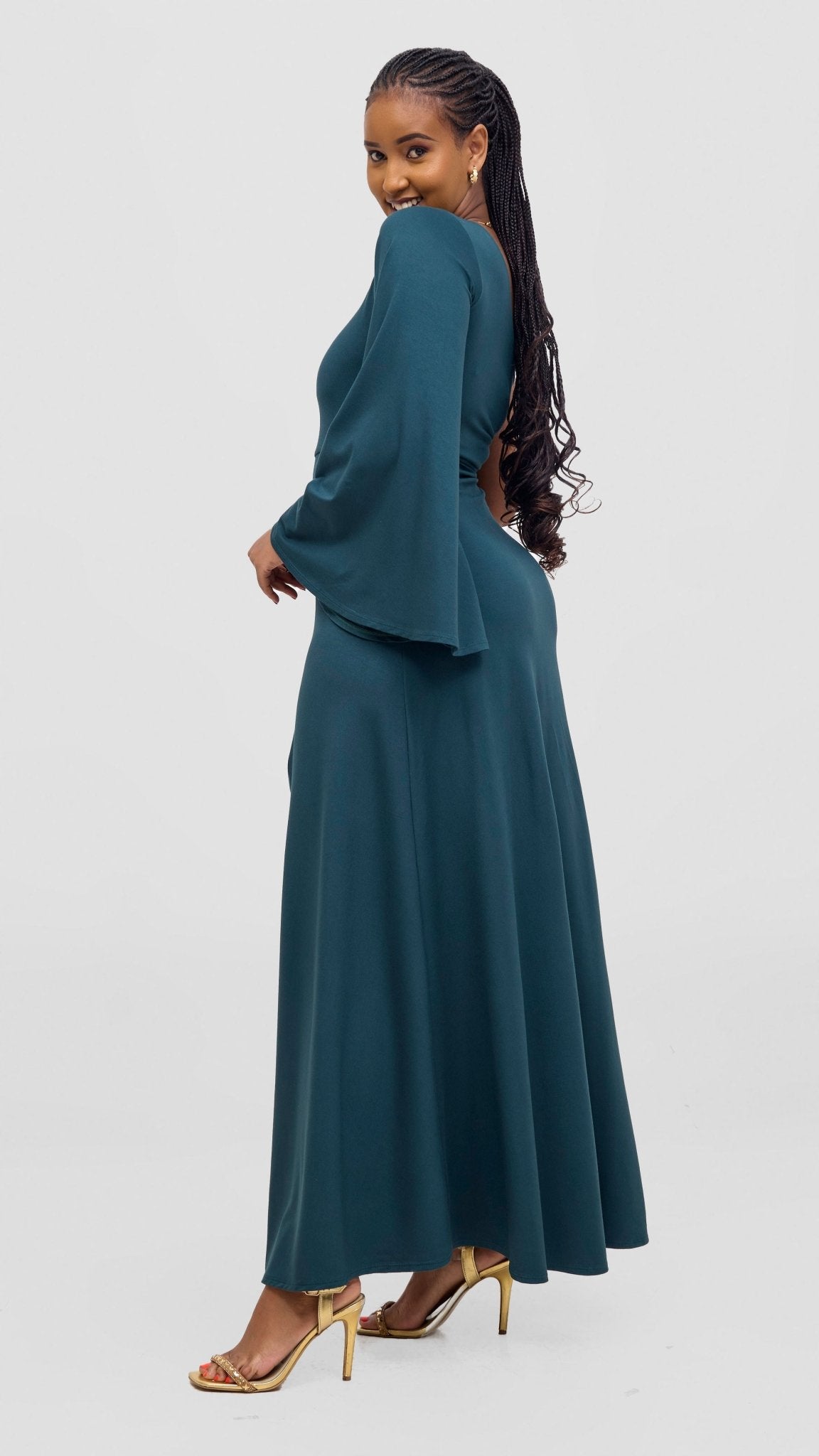Vivo Ari One Shoulder Maxi Dress - Dark Green - Shopzetu