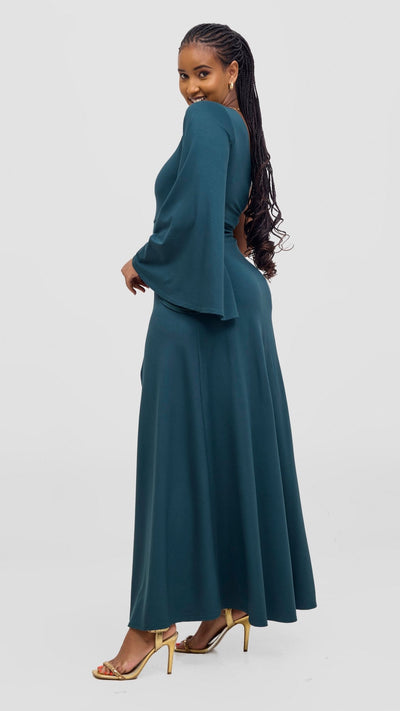 Vivo Ari One Shoulder Maxi Dress - Dark Green - Shopzetu