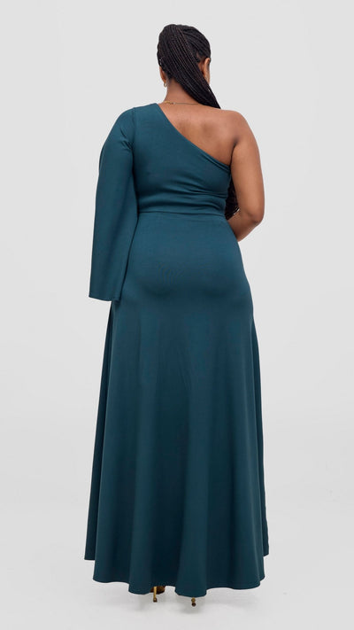 Vivo Ari One Shoulder Maxi Dress - Dark Green - Shopzetu