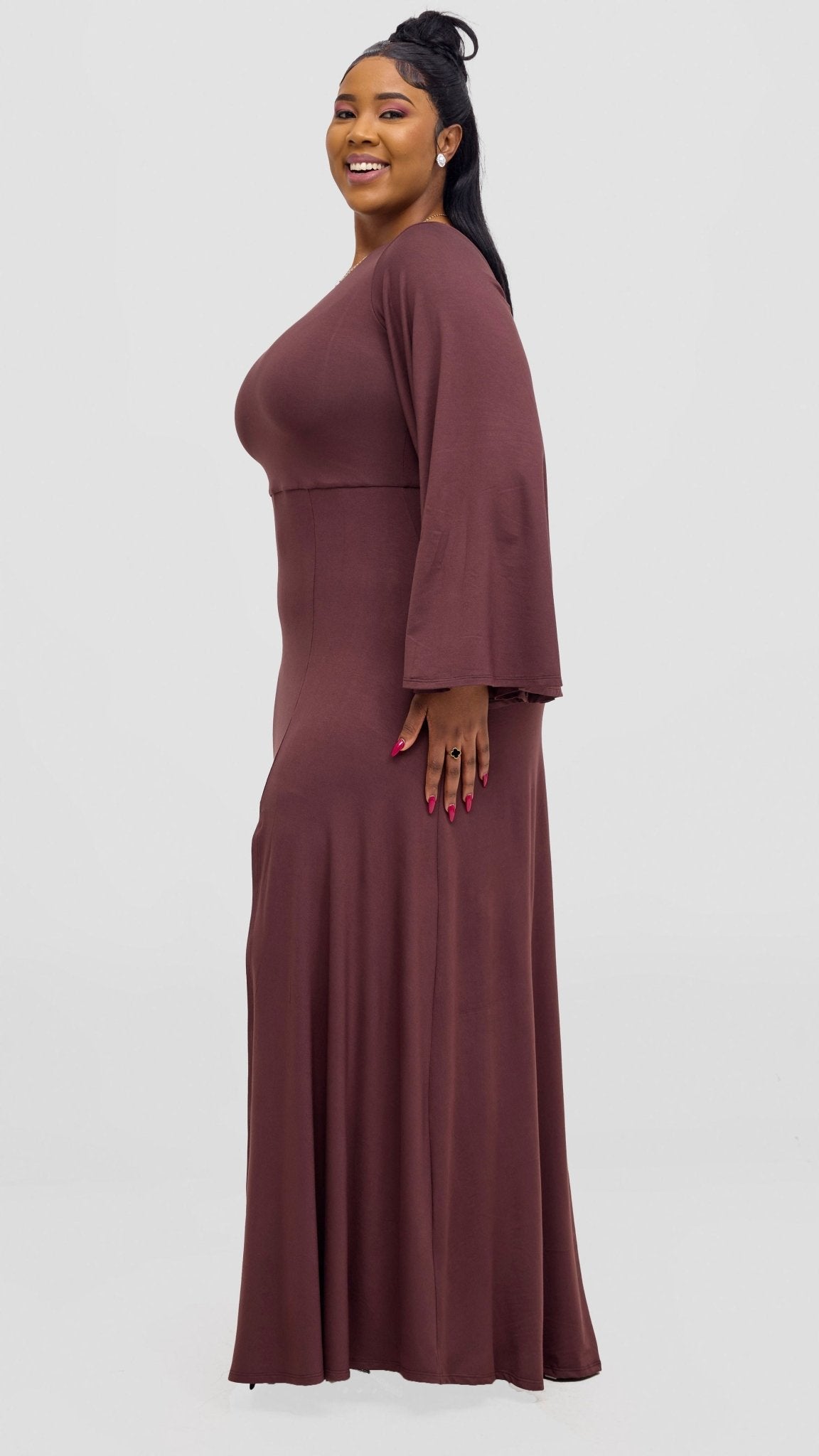 Vivo Ari One Shoulder Maxi Dress - Chocolate Brown - Shopzetu