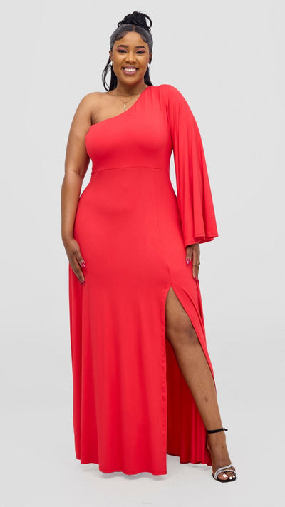 Vivo Ari One Shoulder Maxi Dress - Red - Shopzetu