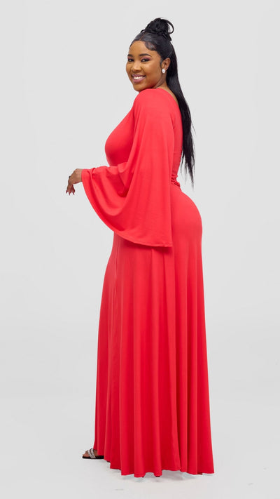 Vivo Ari One Shoulder Maxi Dress - Red - Shopzetu