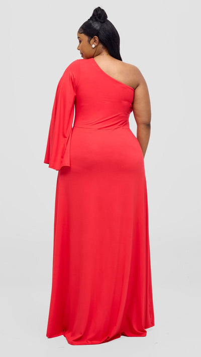 Vivo Ari One Shoulder Maxi Dress - Red - Shopzetu