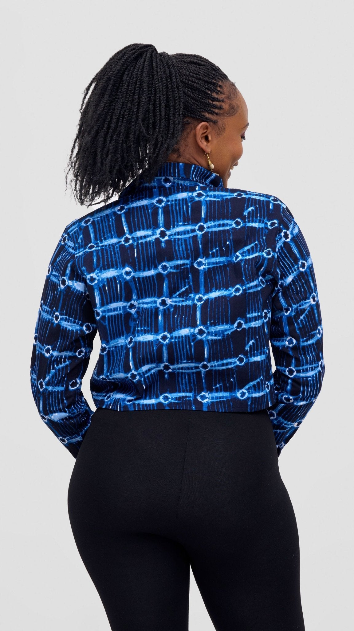 Safari Tara Crop Shacket - Light Blue / Navy Dire Print - Shopzetu