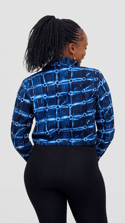 Safari Tara Crop Shacket - Light Blue / Navy Dire Print - Shopzetu