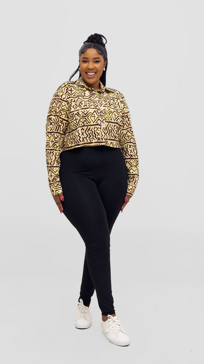 Safari Tara Crop Shacket - Olive / Brown Khoi Print - Shopzetu