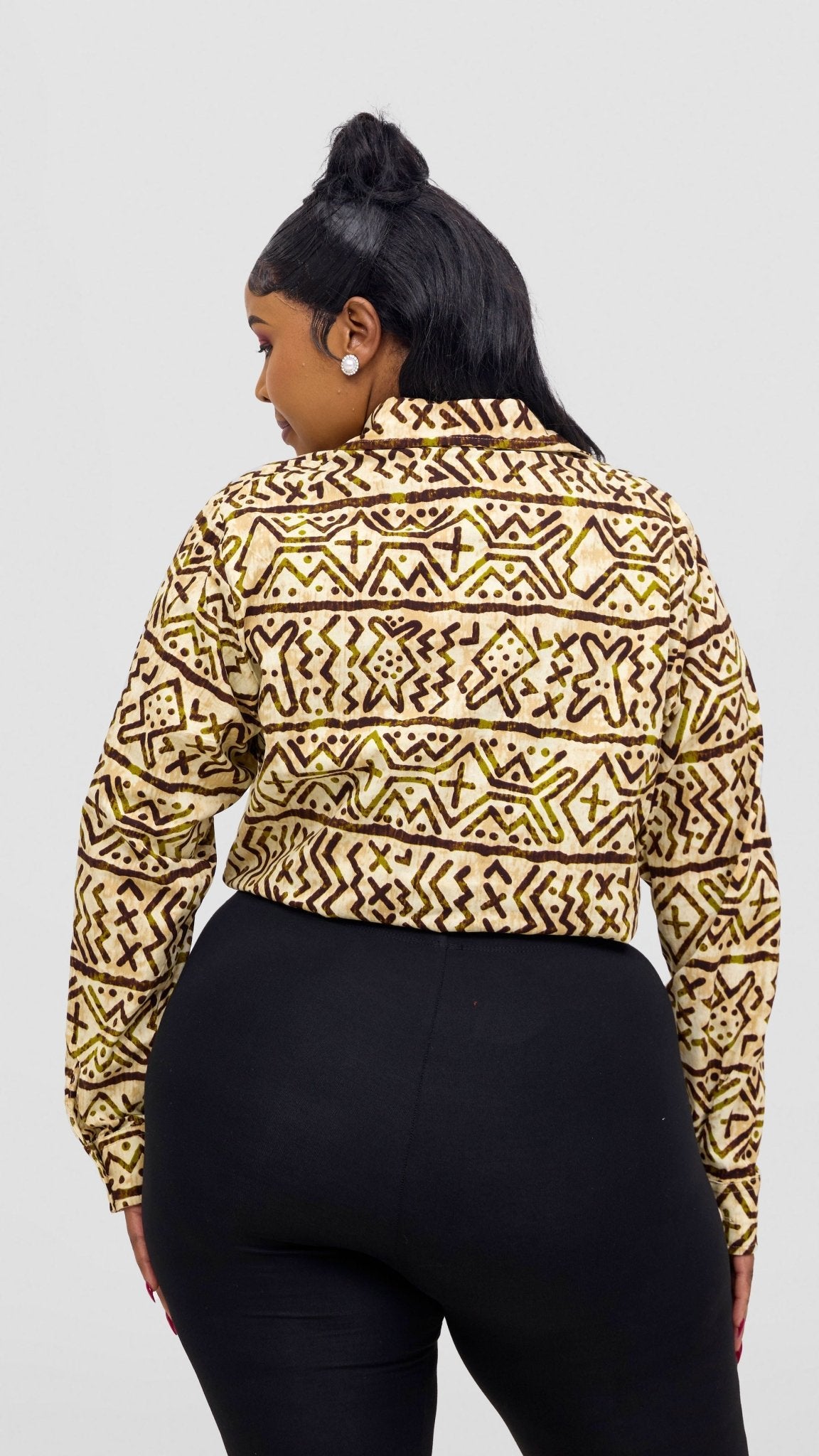 Safari Tara Crop Shacket - Olive / Brown Khoi Print - Shopzetu